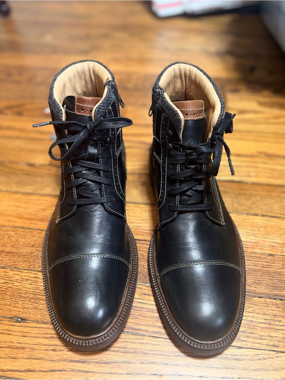 Johnston & Murphy Warner Cap Toe Zip Boots Mens 9.5M Black Leather 59-2185 Good